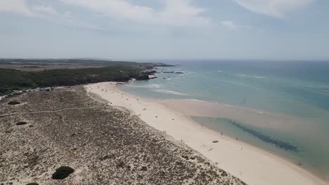 High-view-of-Vila-Nova-de-Milfontes-Pristine-Coastline,-Southwest-Portuguese-Coast