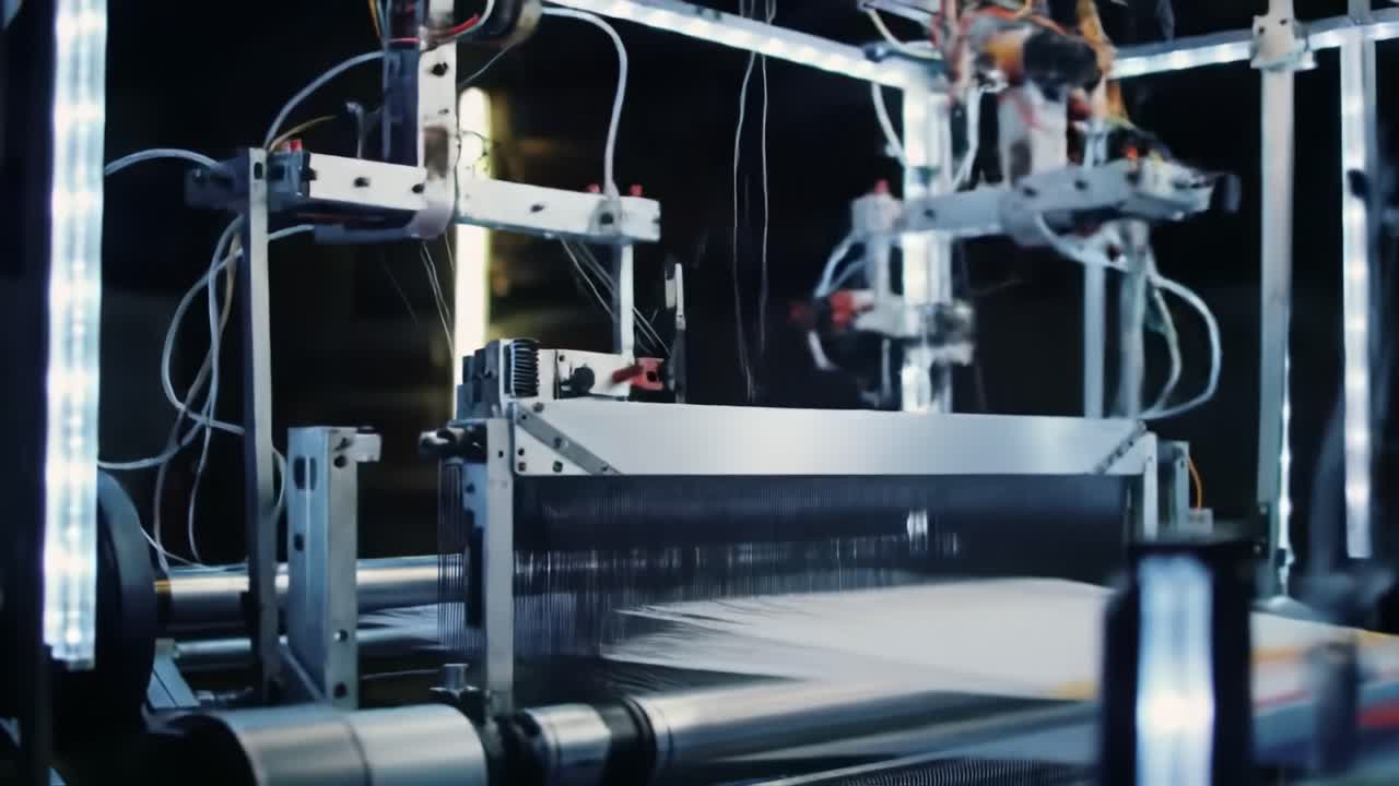 Automated Fabrication Process: Advanced Machinery for Precision Manufacturing in a Modern Industrial Setting with Sophisticated Robotics and LED Lighting