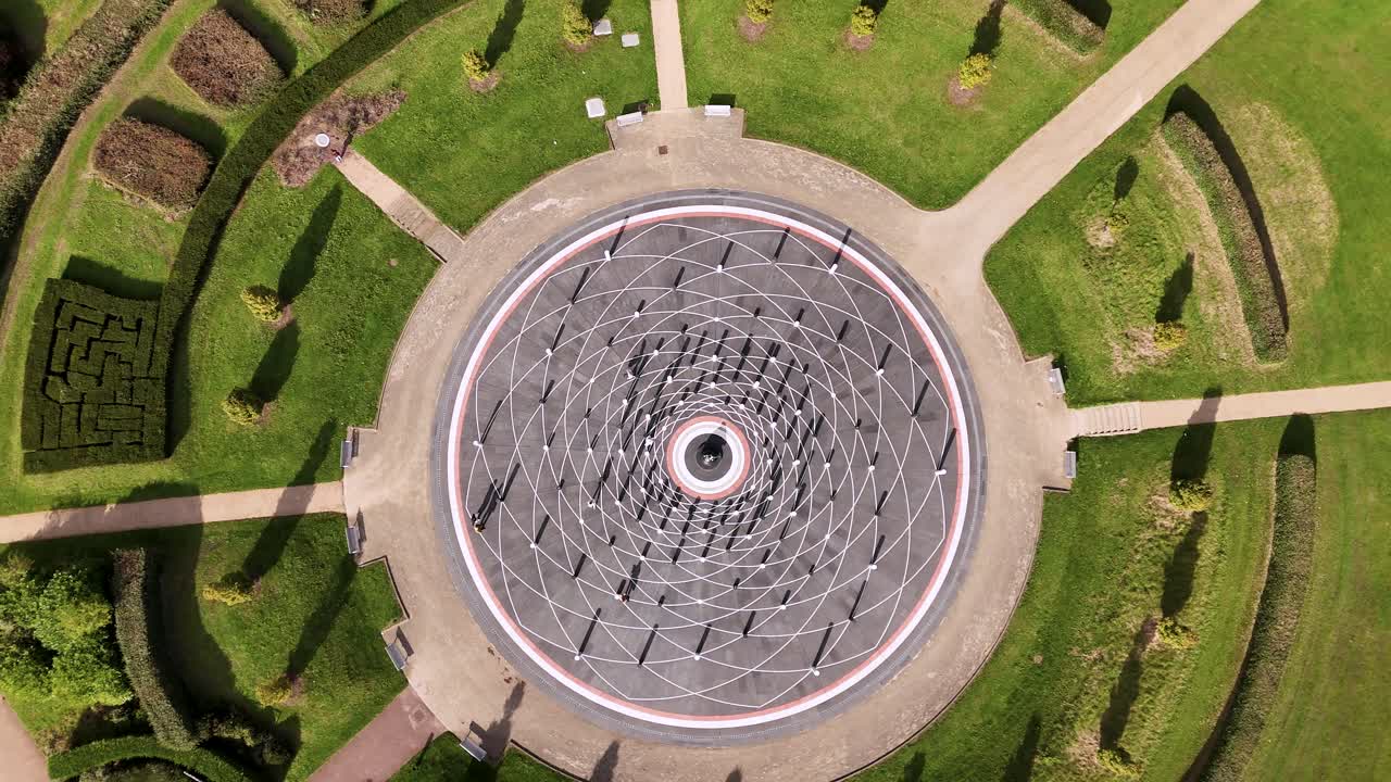 Aerial View of a Geometric Fountain in a Park