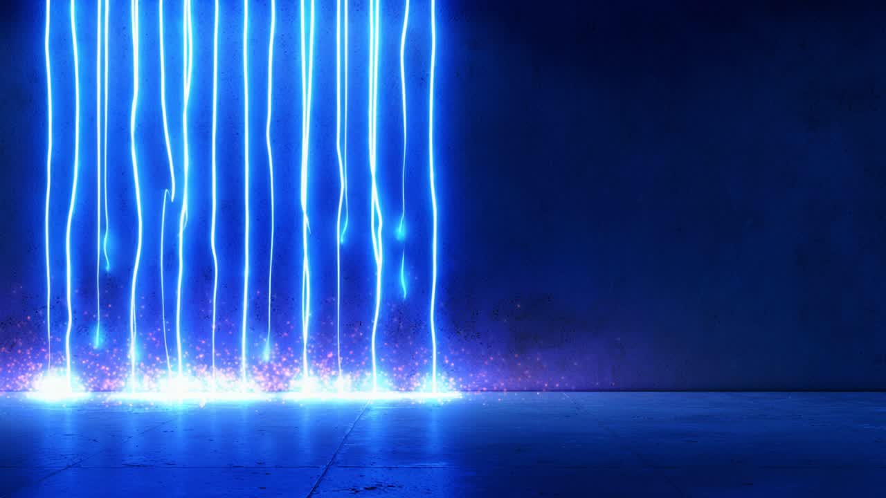 A stunning visual display featuring cascading neon blue lights on a dark background, creating an atmosphere of futuristic elegance and artistic expression without compromising clarity