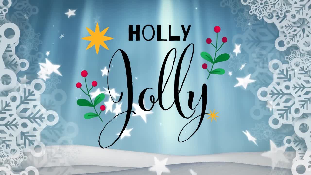 animación del texto de feliz navidad sobre el paisaje de invierno