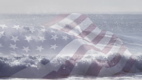 animation of flag of usa blowing over wave in sea