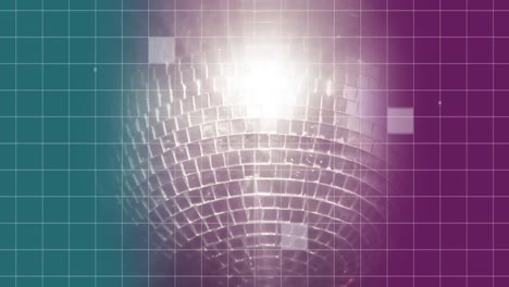 Spinning-grey-disco-ball-with-blue-and-pink-background-