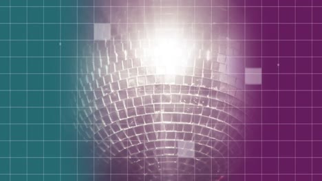 bola de discoteca gris giratoria con fondo azul y rosa