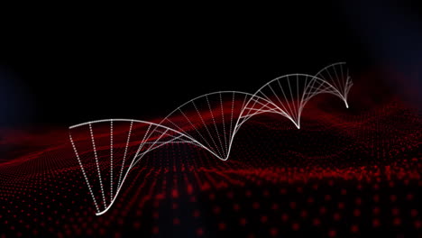 animation of dna strand over red spots on black background