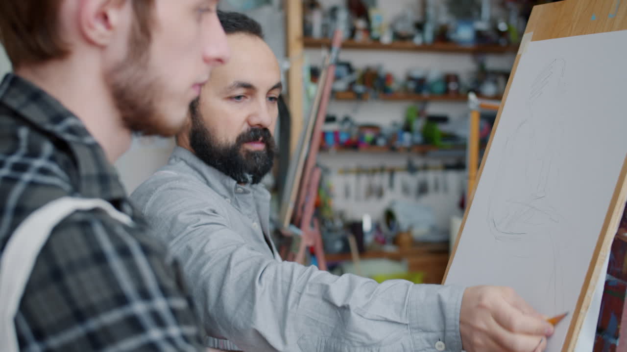 Art Students Learning Figure Drawing in Studio