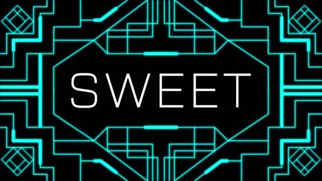 animation of sweet text over shapes on black background