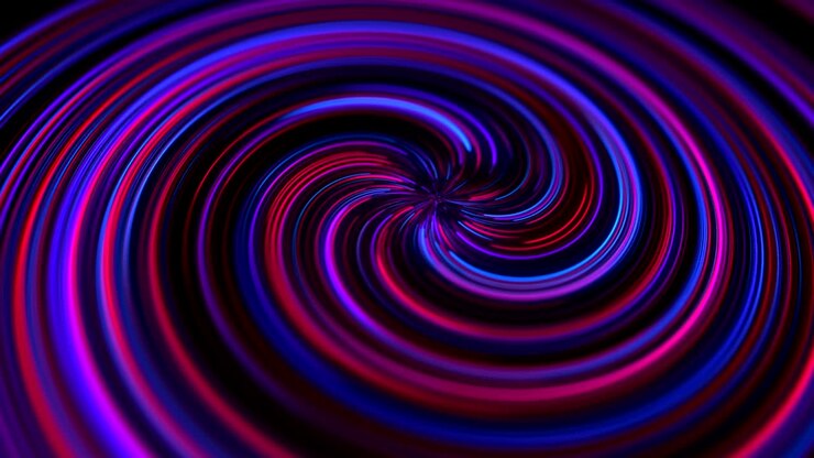 Animazione astratta di neon a spirale, cerchio di luce luminoso, laser e linee. Sfondo color fucsia per le festività e i social network.