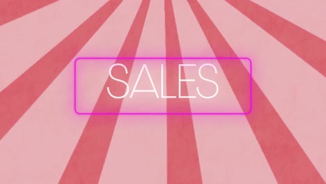Digital-animation-of-sales-over-purple-neon-banner-against-pink-radial-background