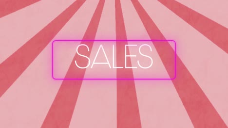 digital animation of sales over purple neon banner against pink radial background