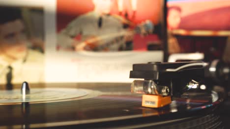 vintage record player with album art