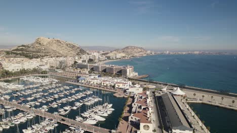 yachts moored in marina of alicante historic port city, costa blanca