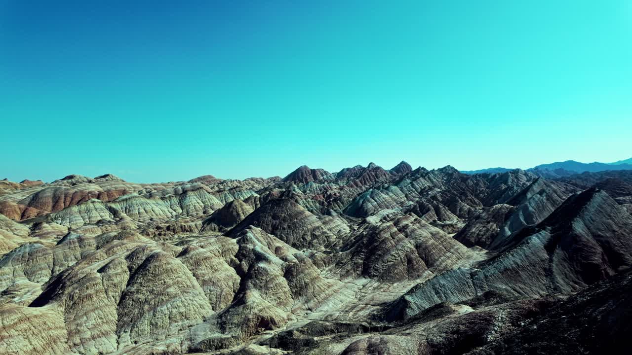 Prominent Geological Site Of Zhangye Danxia Geo Park In Gansu Province, China. Aerial Panning Shot