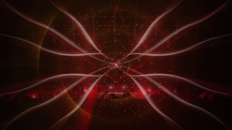 animación de puntos brillantes y senderos de luz con personas bailando