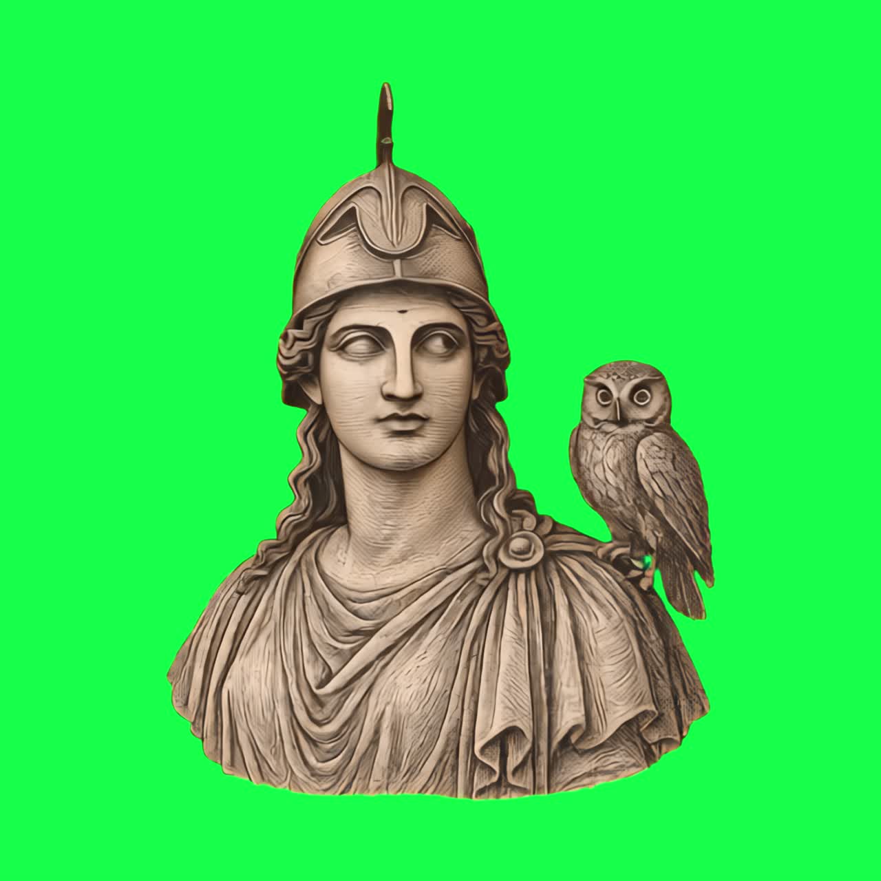 Antica saggezza raffigurata in un'animazione scultorea, video 4K trasparente, green screen.