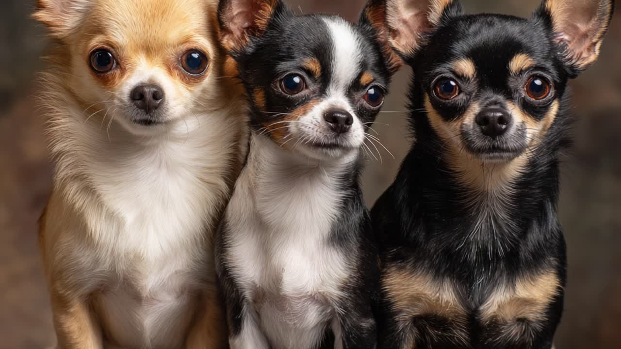 A Charming Trio of Chihuahuas Posing Together, Showcasing Their Unique Personalities and Adorable Features in a Heartwarming Portrait