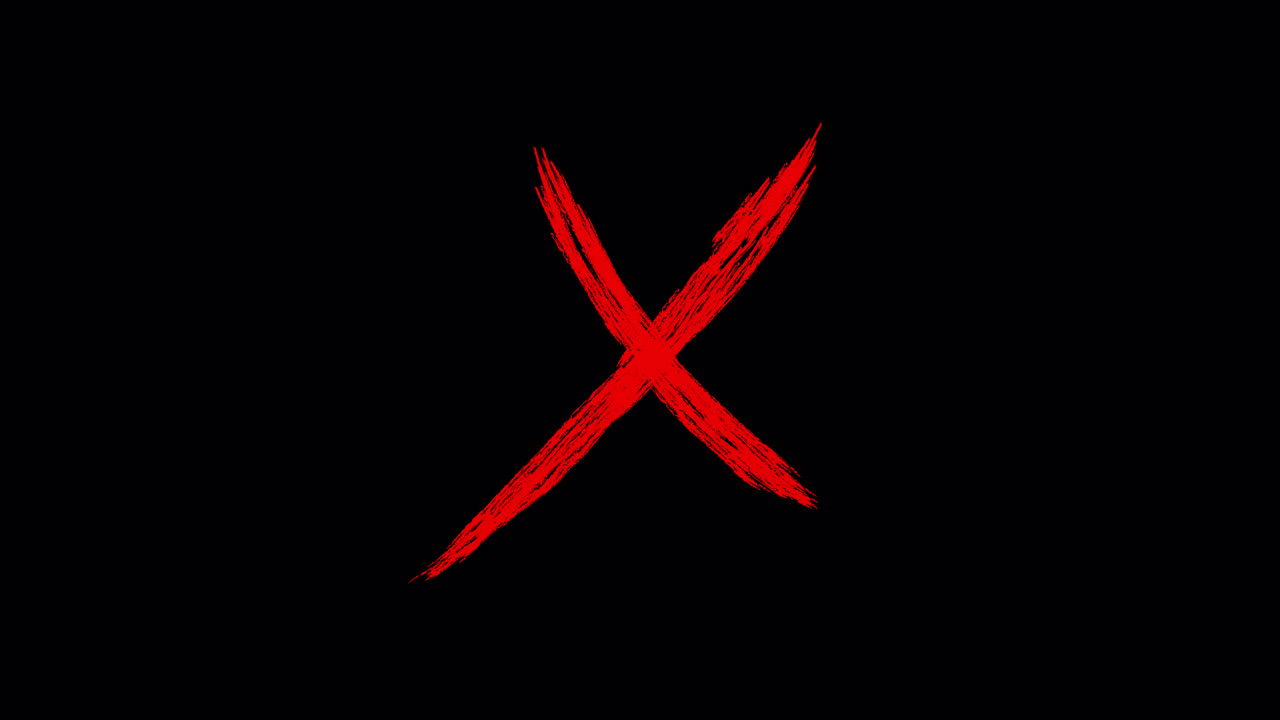 Red X Mark Drawn with Brush Stroke on Black Background