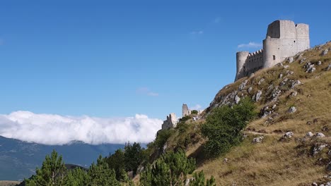 lockdown shot of rocca calascio perched mountaintop fortress castle in abruzzo