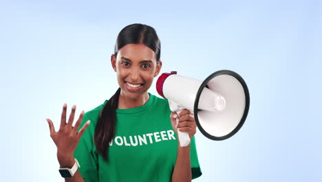 volunteer woman, megaphone