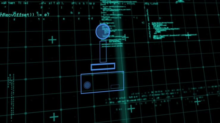 Animasjon av en blå form over databehandling på svart bakgrunn