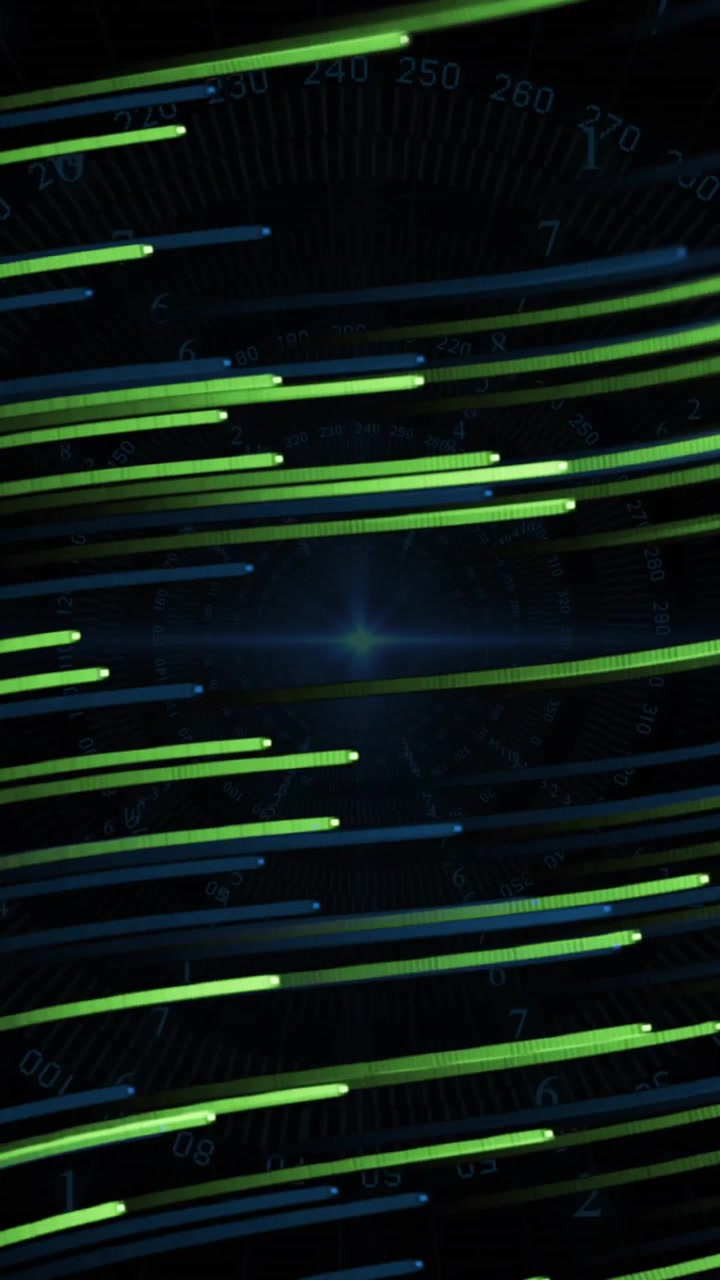 Animation of green light trails on black background