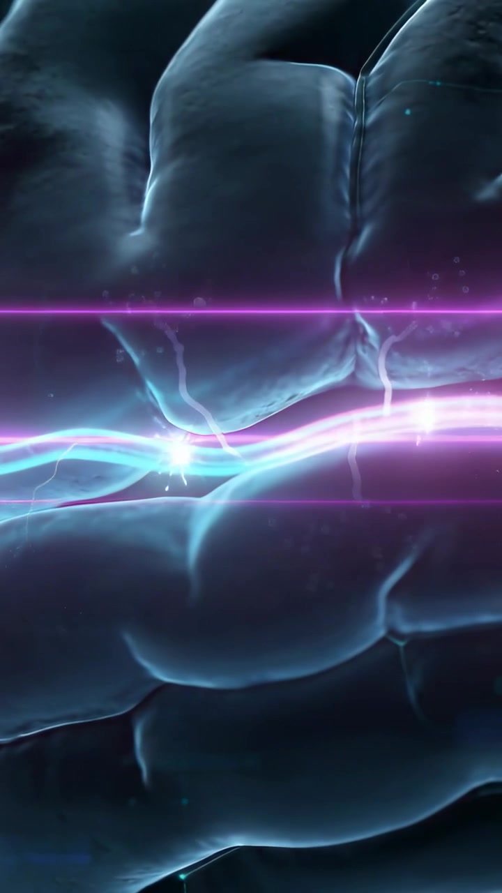 Vertical video: Pulsing sparking folds signaling neon filament and magenta band in CGI close-up