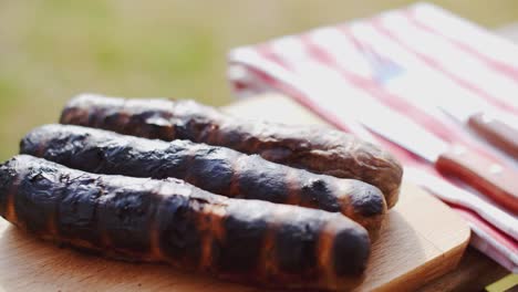 Three-charred-sausages-outside