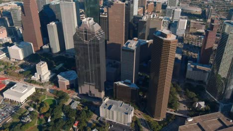 drone view of skyscrapers in the downtown houston area