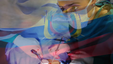 animation of flag of equador over surgeons in operating theatre