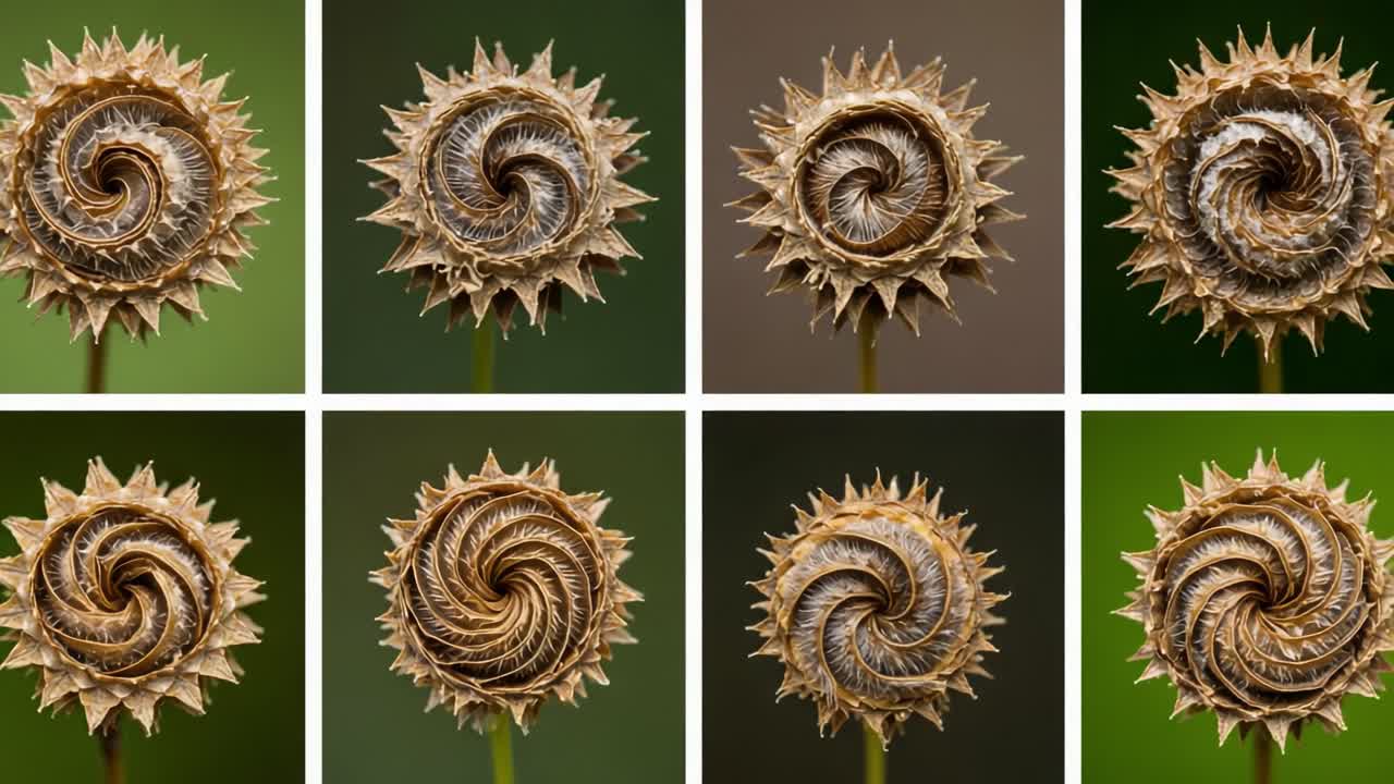 Mesmerizing Spiral Flora: A Series of Stunning Macro Photography Captures Featuring the Intricate Patterns and Textures of Unique Seed Heads in Nature