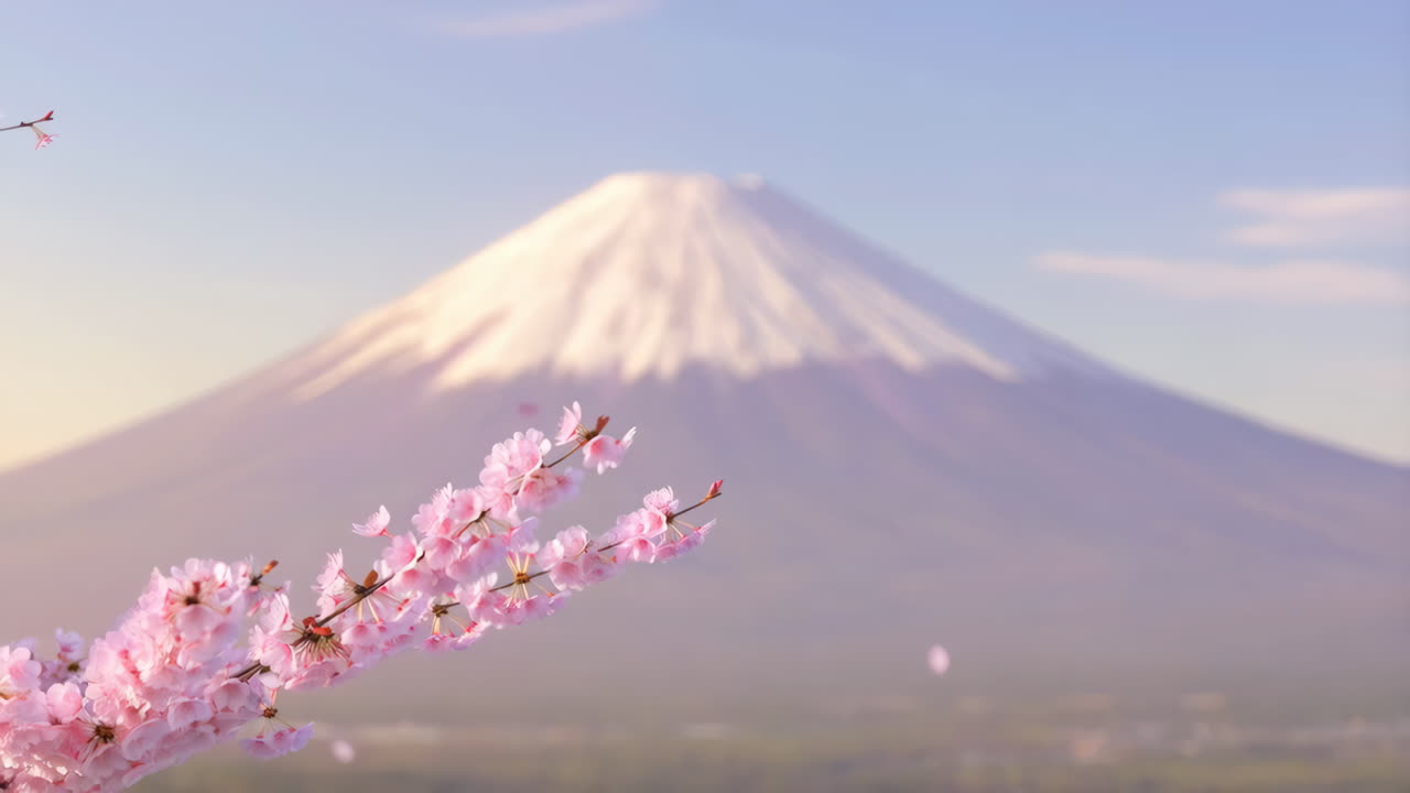 日本の春の富士山と桜。 | Premium写真