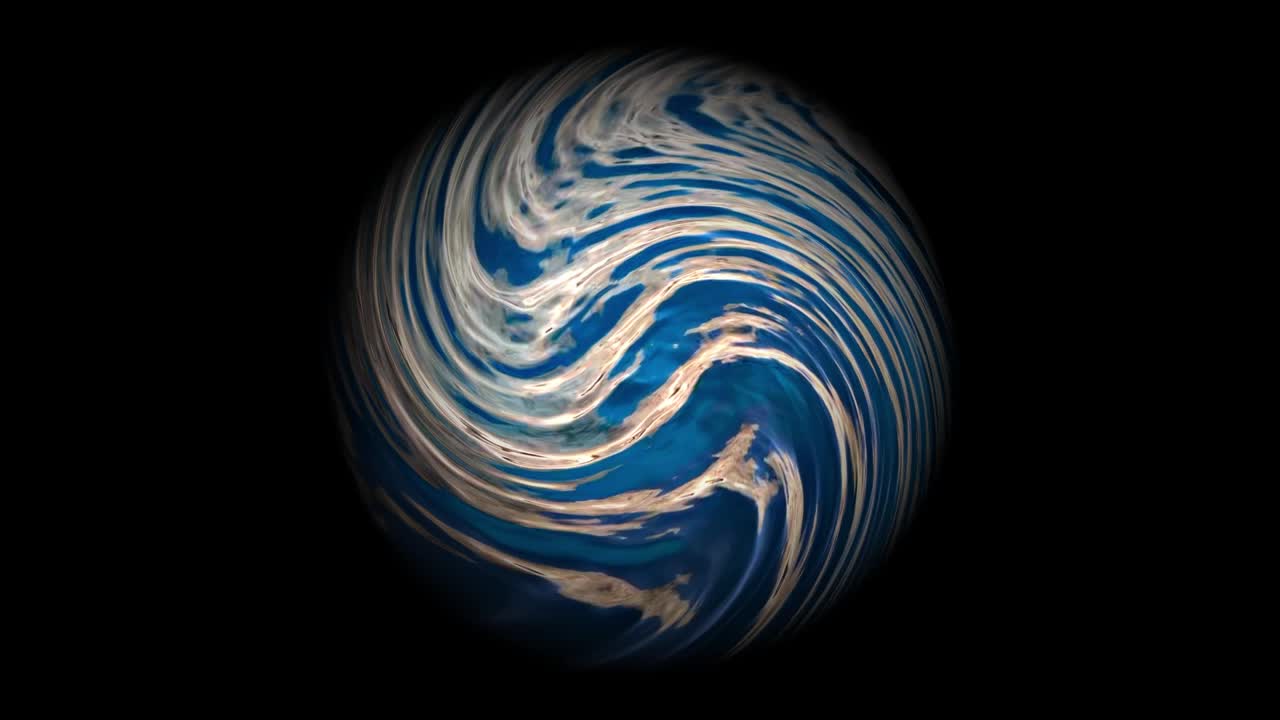 bola de energía azul girando sobre un fondo negro, elemento de agua, visual elemental en movimiento
