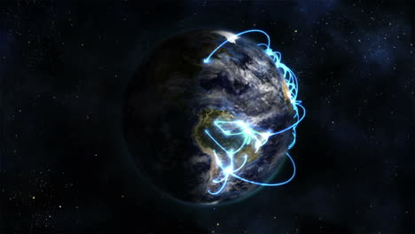 animated earth rotates with clouds and blue links, image by nasa.org.