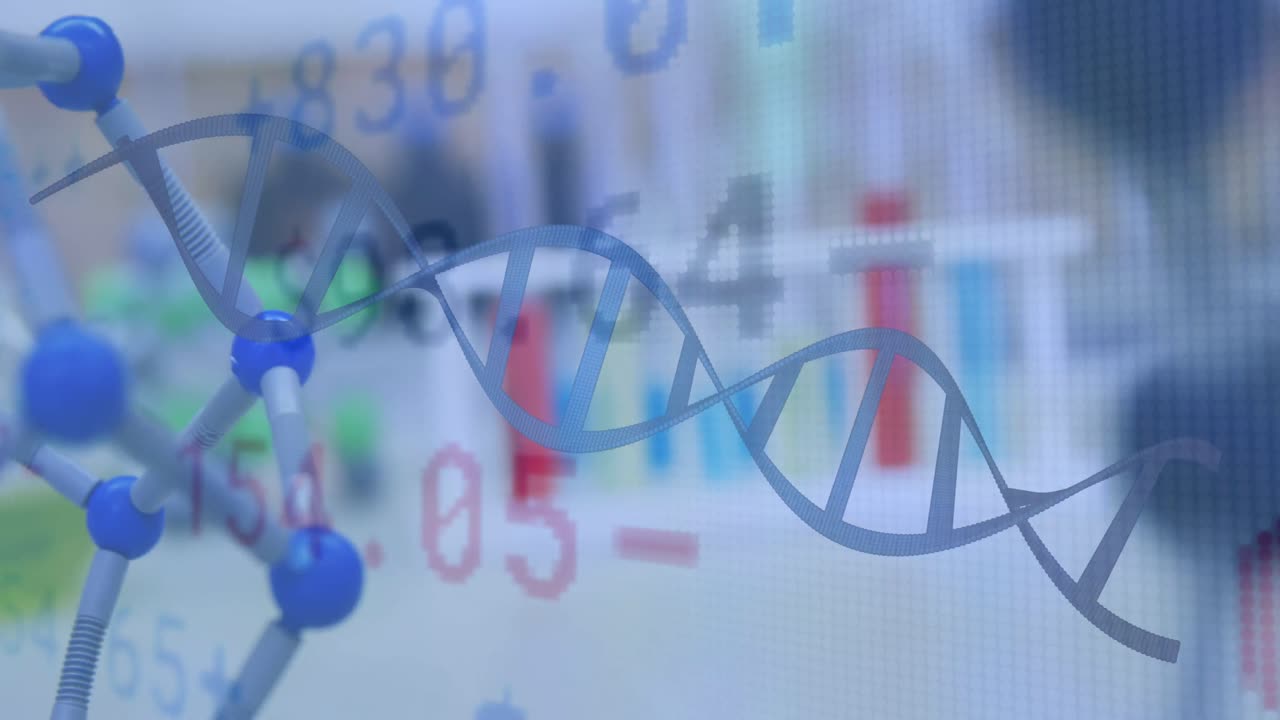 Animation of dna strand over test tubes