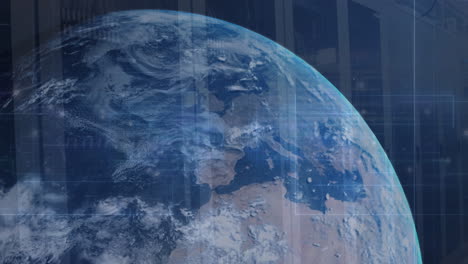 animation of connecting dots over globe against computer server room