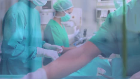 animación del paisaje urbano sobre un grupo de médicos durante la cirugía
