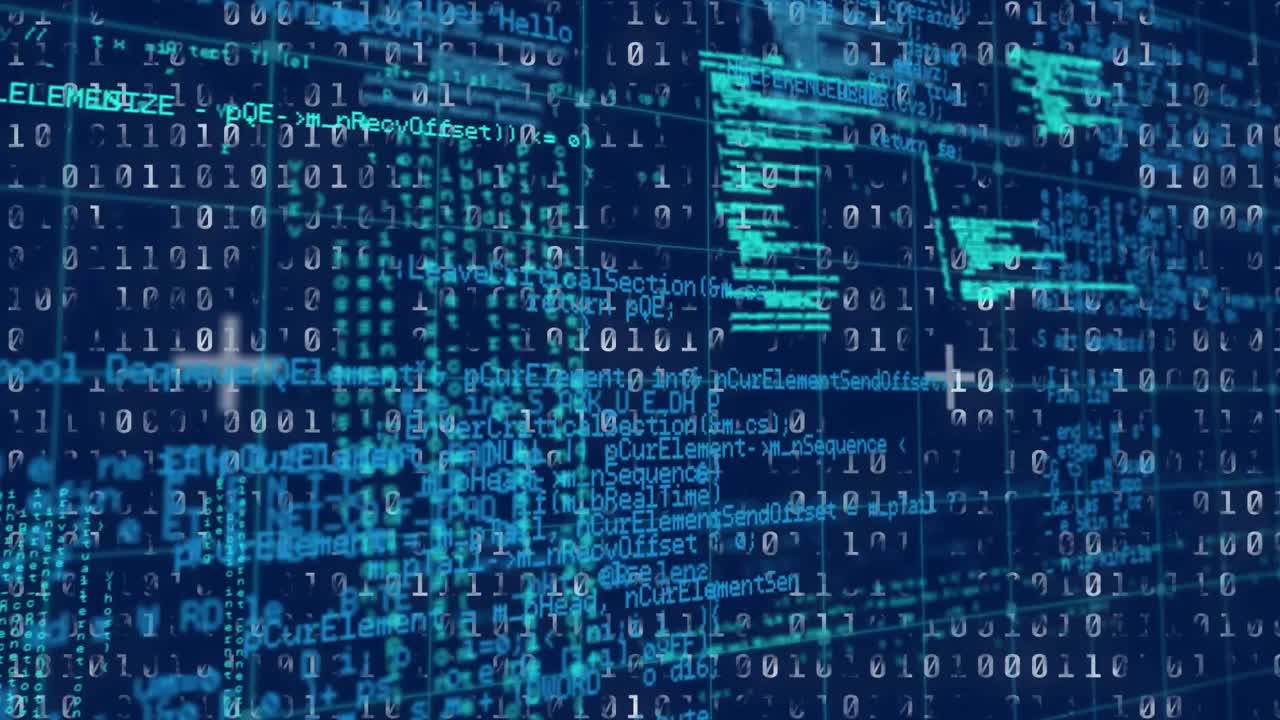 Animation of data processing on blue background