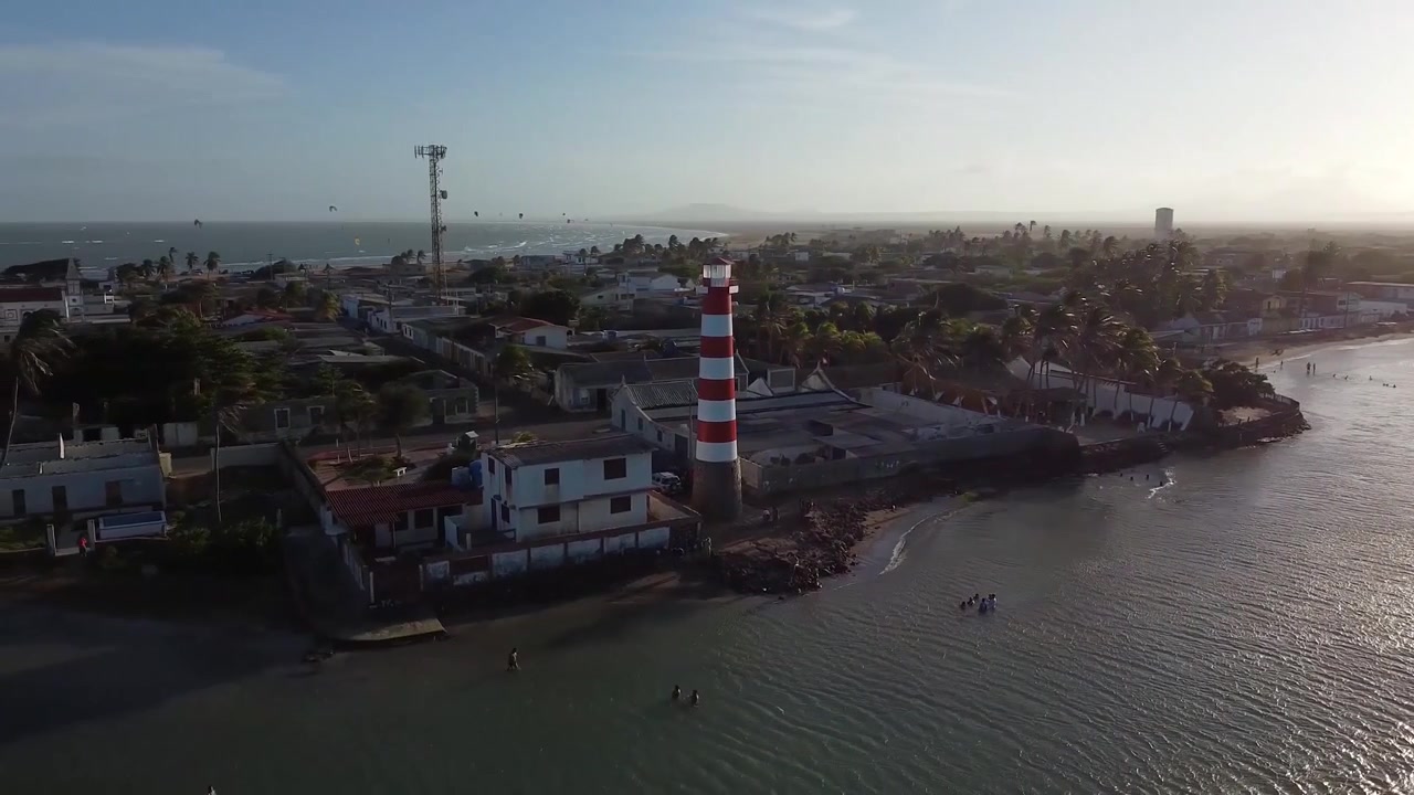 AERIAL Lighthouse And Coastal Village Of Adicora, Venezuela