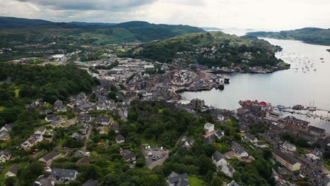 aerial shot of mccaigs tower in oban on the west coast of scotland