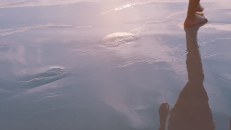 woman, feet and walking on beach