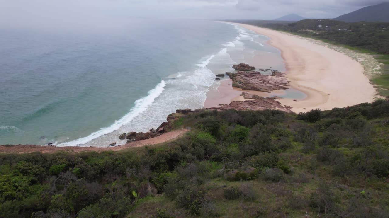Dunbogan Beach Seen From Dunbogan Lookout At Kattang Nature Reserve. Camden Head, NSW, Australia. aerial shot