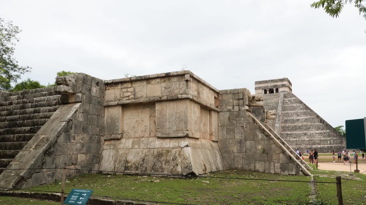 Venus Platform and Temple of Kukulcan (El Castillo) at Chichen Itza archaeological site, visited by millions of tourists.