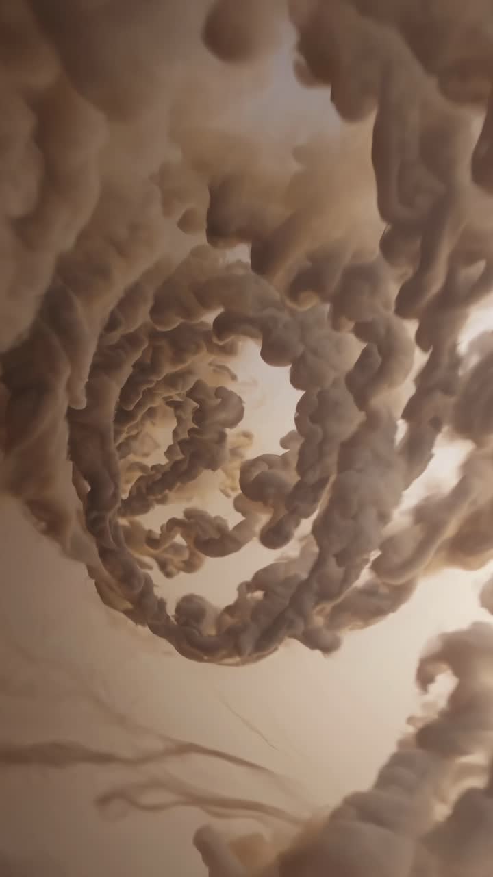 Swirling clouds create a mesmerizing spiral motion through a soft, textured atmosphere
