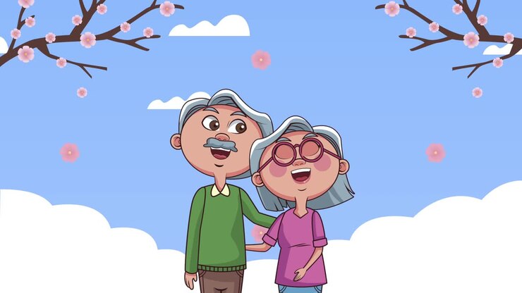 großelternpaar mit zweigen-animation