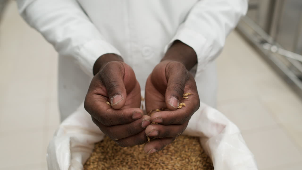 Man grabbing seeds on hand