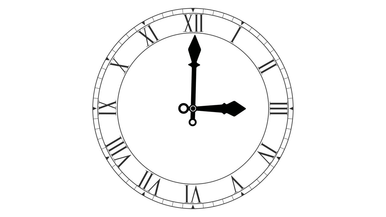 bucle de reloj redondo con manillas de horas y minutos. movimiento en la cara blanca del reloj. video animado en 4k