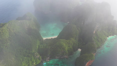 4K-Aerial-View-of-Maya-Bay,-Phi-Phi-Island