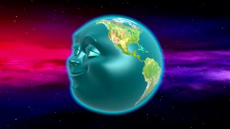 anthropomorphic earth on space nebula background