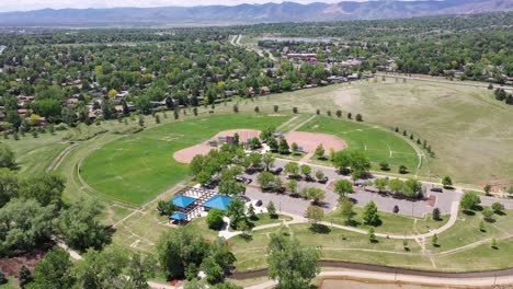 a drone flight around a local park and baseball fields