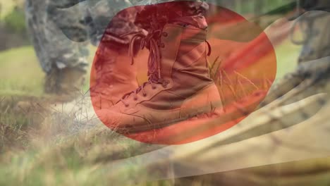 animation of flag of japan over soldiers